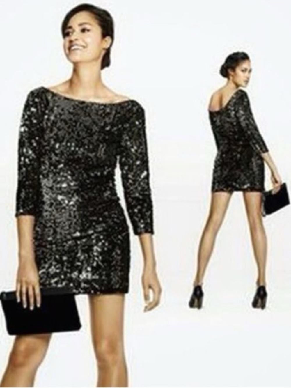 Black Silver Sequin Esmara by Heidi Klum Mini Dress, Size 2, Bodycon